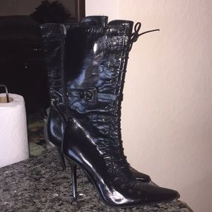 Charles David black leather lace up boots SZ 6